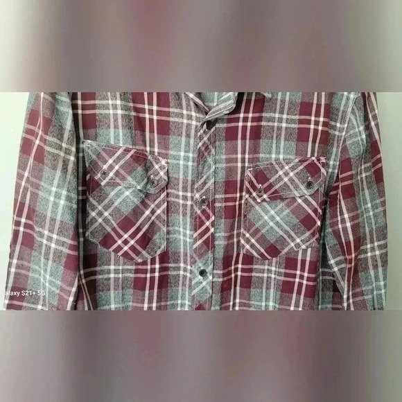 OUTPOST MAKERS flannel shirt Maroon and gray men's size large - Picture 5 of 13